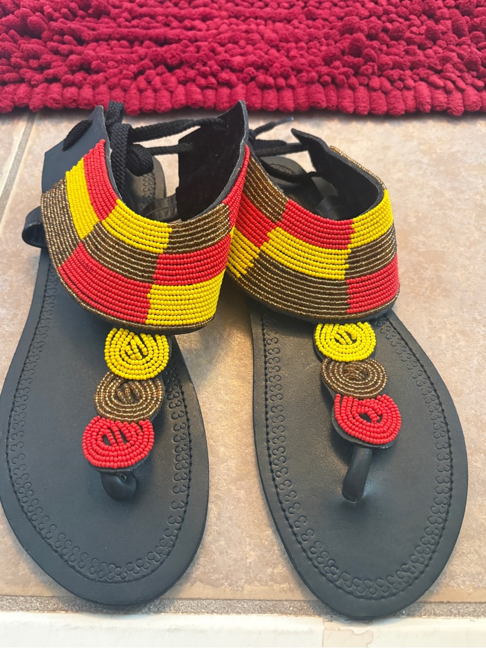 Zamu black leather beaded sandals